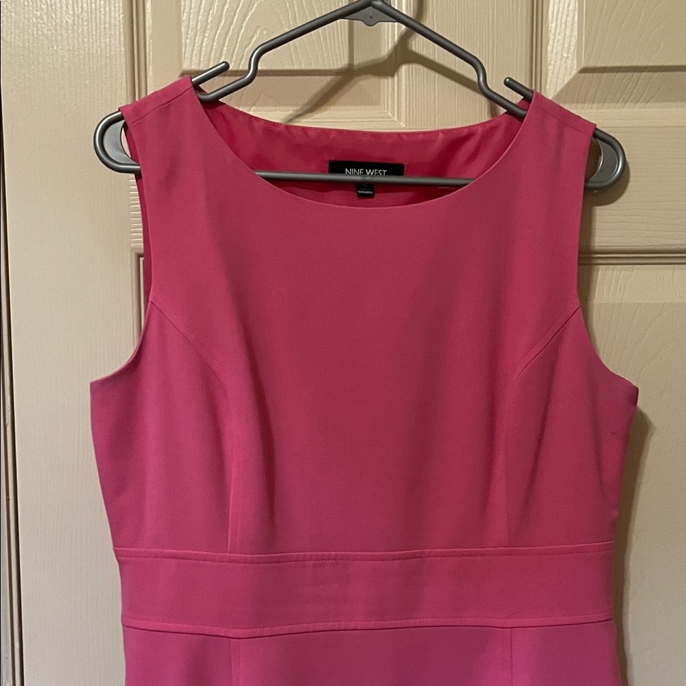 Nine West Bright Pink Sleeveless Sheath Midi Dress
